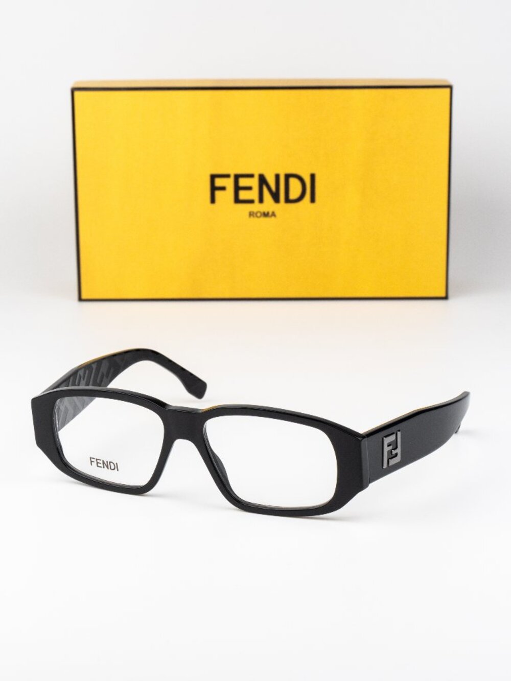 Fendi Men Eyeglasses Rectangular Black FE50115I 001 NEW AUTHENTIC